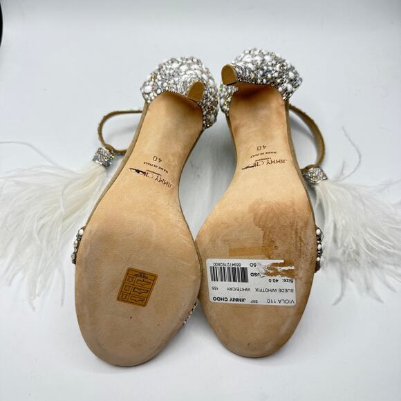 Jimmy Choo Viola 110 Crystal Ostrich Feather Tassel Wedding Sandals EU 40 - Picture 11 of 16